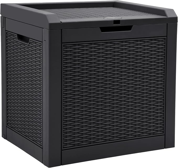 YITAHOME 32 Gallon Rattan Deck Box | Indoor Outdoor Storage Box for Patio Furniture, Pool Accessories, Cushions, Garden Tools, Sports Equipment, Waterproof Resin