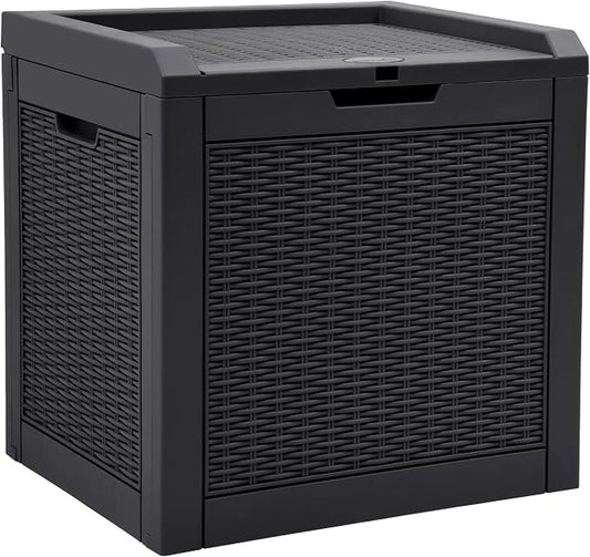 YITAHOME 32 Gallon Rattan Deck Box | Indoor Outdoor Storage Box for Patio Furniture, Pool Accessories, Cushions, Garden Tools, Sports Equipment, Waterproof Resin