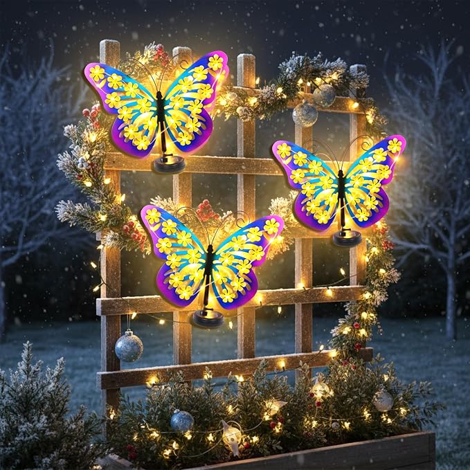 Solar Lights Outdoor Metal Butterfly Wall Decor with 30 Led-13.5" Outdoor Fence Wall Art Decor, Gifts for Women Mom Grandma Birthday,Hanging Decoration for Garden Patio Porch Yard,Xmas gifts for women