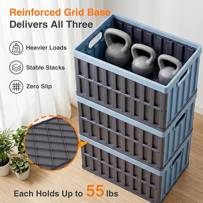 Citylife 64L Collapsible Storage Bins with Lids Plastic Storage Containers for Organizing Stackable Storage Box Large Heavy Duty Utility Crates, 2 Packs