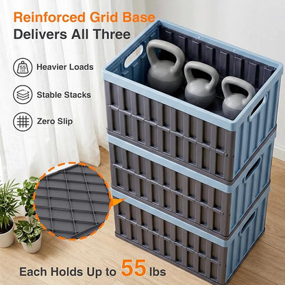 Citylife 64L Collapsible Storage Bins with Lids Plastic Storage Containers for Organizing Stackable Storage Box Large Heavy Duty Utility Crates, 2 Packs