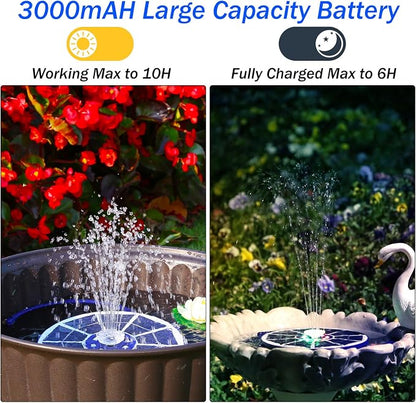 AISITIN 3.5W Solar Fountain Pump with LED Colorful Lights & 3000mAh Battery, Solar Bird Bath Fountain with 10 Nozzles, Solar Water Pump for Garden, Pond and Outdoor (Purple)