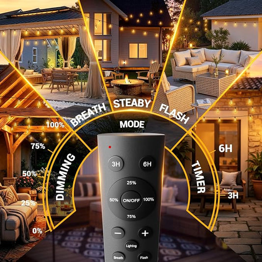 30FT Outdoor String Lights with Remote, Waterproof Patio Lights with 10+1 Shatterproof LED Bulbs,Dimmable Hanging Decor for Backyard Garden Porch Bistro, Timer & 3 Modes,2700K Warm White