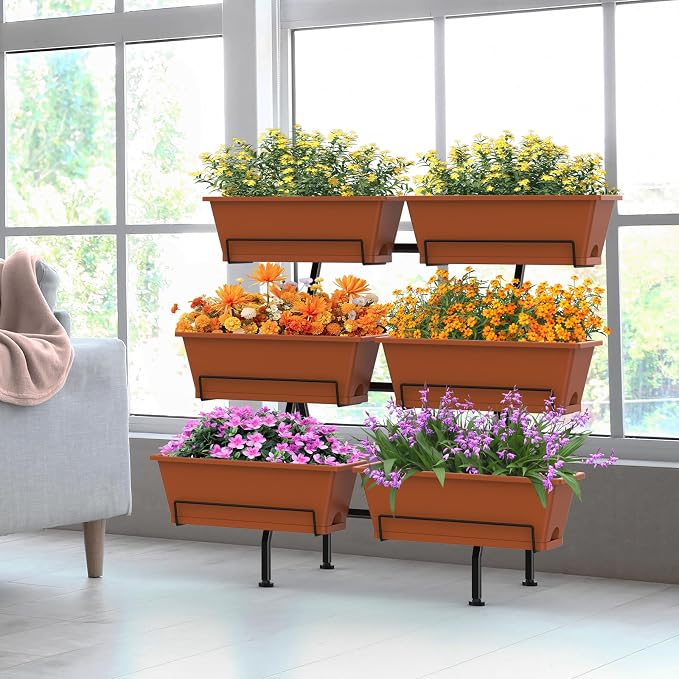 Sunexinlo Vertical Garden Planter Freestanding Raised Bed for Herbs Flowers Vegetables, Indoor Outdoor for Patio Balcony Deck