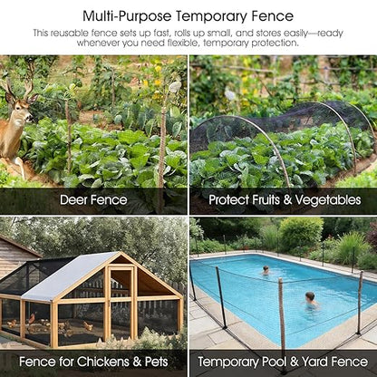 Deer Fence, RIFNY 4 x 50 FT Temporary Fence for Garden Outdoor Yard, Plastic Mesh Fencing Netting to Protect Plants Fruit from Deer Dogs Chicken Animal (Black)