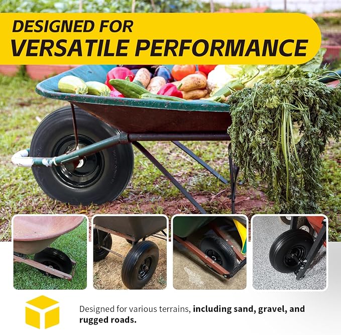 MaxxHaul 13" No Flat Solid Rubber Tire Maintenance Free 4.00-6 Replacement Wheel for Wheelbarrows and Garden Wagons Heavy Duty Steel Rim with 5/8 Inch Ball Bearing Puncture Proof (51079)