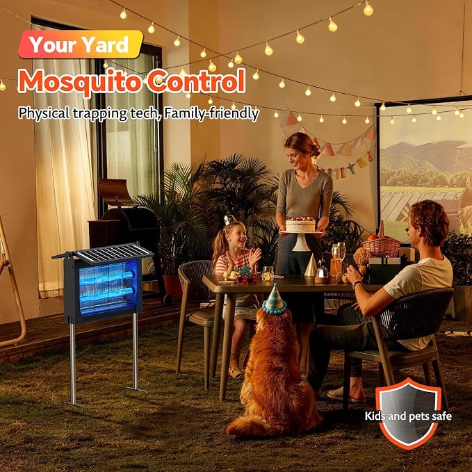 Solar Bug Zapper Outdoor, Dual Solar Panels, 4500V Waterproof Portable Mosquito Zappers, Cordless Fly Trap w/Auto Mode, Rechargeable Mosquitoes Insect Killer for Patio Yard Camping Garden Pool(Black)