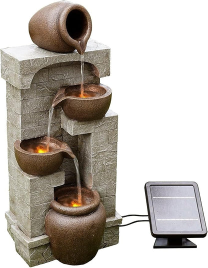 Teamson Home 28 in. Cascading Bowls and Stacked Stones LED Outdoor Water Fountain for Outdoor Living Spaces to Create a Calming Oasis in Gardens and Landscaping, on Patios, Balconies, Lawns, Brown | Outdoor Water Fountain, For Gardens and Landscaping, ...