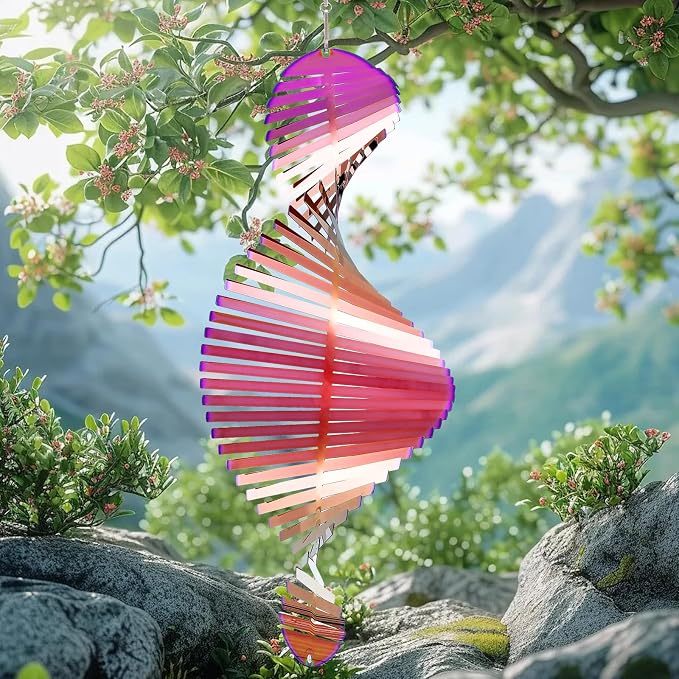 Stainless Steel Wind Spinner Outdoor Garden Decor, Gifts for Women Mom, 3D Metal Reflective Hanging Wind Spinners Sculpture for Outside Patio Garden Yard Porch Decorations (Colorful Spiral, 12 Inch)