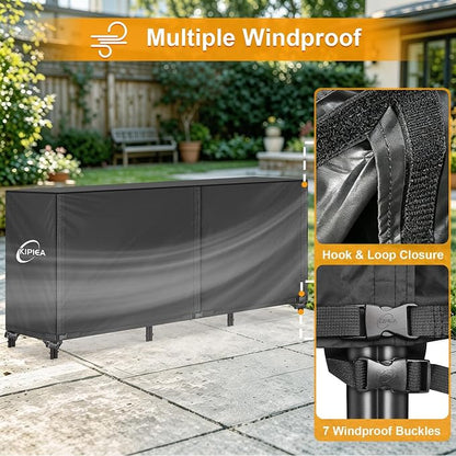 Kipiea 8FT Waterproof Firewood Storage Log Rack Cover, Heavy Duty 600D Outdoor Wood Storage Rack Cover with Buckles and Full-Length Hook & Loop Fastener, Tear-Resistant