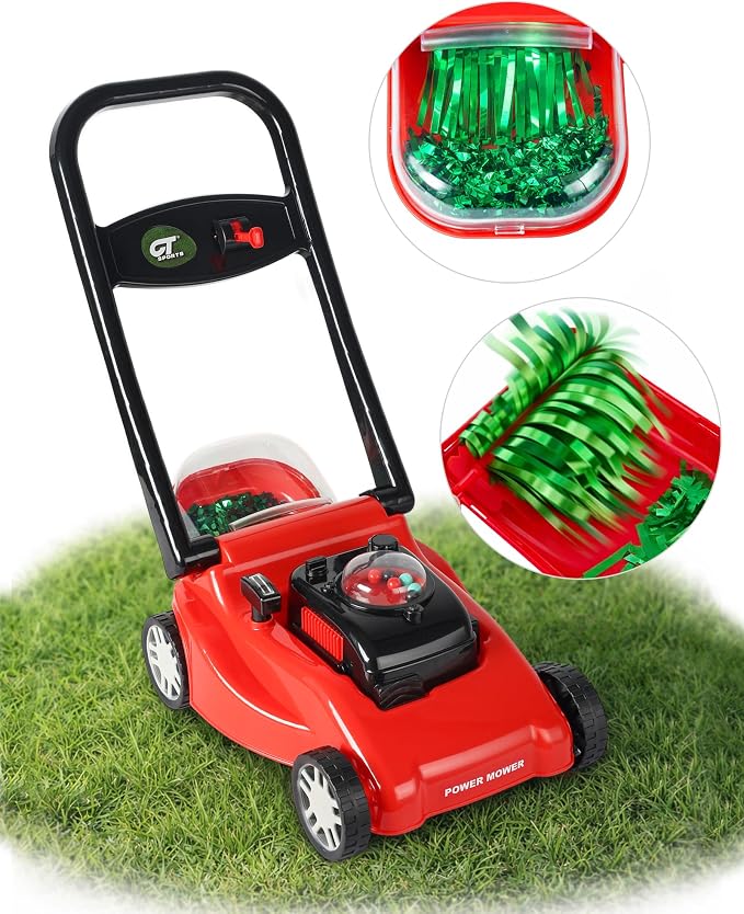 Kids Lawn Mower with Realistic Grass-Cutting Action and Sounds – No Batteries Required | Fun Outdoor Push Toy, Birthday Gift & Holiday Present for 3, 4, 5, 6 Year Old Boys and Girls (Red)