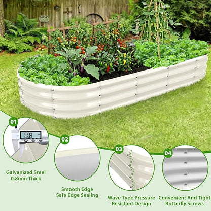 TBMLC Oval Galvanized Planter Box, Metal Raised Garden Bed - 0.8MM Thick- Ideal for Outdoor Gardening and Planting of Vegetables Flowers Fruits Succulent Plants and Others (White, 6X3X1 FT)