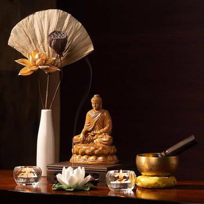 Wooden Shakyamuni Buddha Statue – Meditation Accessories, Feng Shui Spiritual Zen Decor, Buddha Statue Indoor for Peaceful Buddha Room & Mindful Living