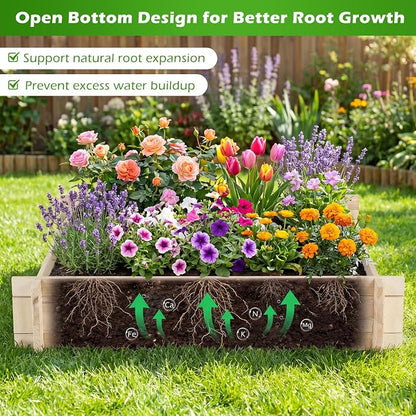 Giantex Wooden Raised Garden Bed, 40" x 40" Square Fir Wood Planter Box with Open-Ended Base for Vegetables Flowers Herbs, Easy Assembly, Elevated Planter for Patio, Backyard, Garden and Balcony
