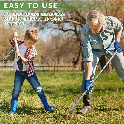 Stand Up Weeder - 3-Claw Stainless Steel Root Extractor, No Bending | 39-42" long handle manual weeding tool for elderly & gardeners,without bending, Durable stainless steel