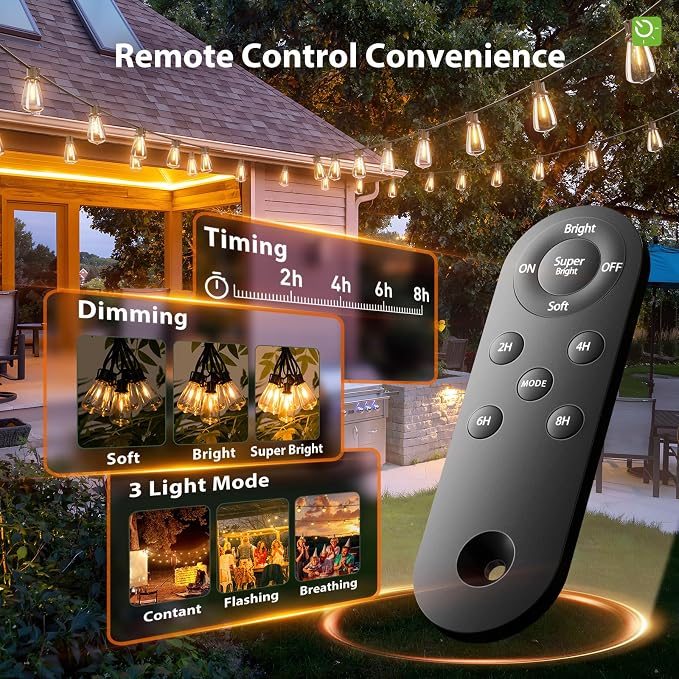 KYY 102FT(96+6) Solar String Lights Outdoor with USB Port Remote Control, LED Waterproof Solar Powered Patio with 32 Sockets, Heavy-Duty and UL Listed Porch Market Lights