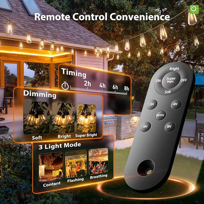 KYY 102FT(96+6) Solar String Lights Outdoor with USB Port Remote Control, LED Waterproof Solar Powered Patio with 32 Sockets, Heavy-Duty and UL Listed Porch Market Lights