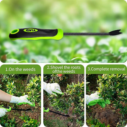 YIAD Hand Weeder Weed Puller Tool - 13-Inch Heavy Duty Dual Tip Design for Root Removal, Rust-Resistant Steel, Ergonomic Grip, for Garden Lawn Yard Patio Flower Bed
