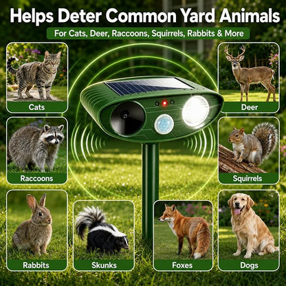4 Pack Upgraded Sonic Deer Repellent Devices,Solar Ultrasonic Animal Repeller Outdoor for Racoons,Squirrels,Cats,Rabbits,Skunks & Foxes,Waterproof Motion Sensor Animal Deterrent for Garden Yard