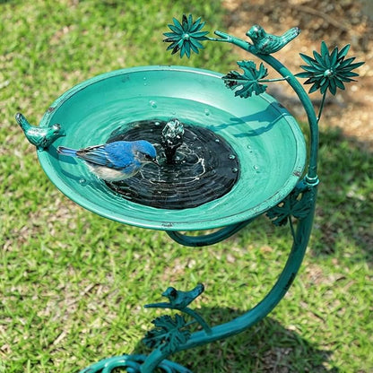 25.8" H Solar Bird Bath Outdoor, Cast Iron Solar Fountain Bird Bath with Bubbler, Vintage Pedestal Metal Bird Bath Bowl for Garden Patio Yard Lawn Decor