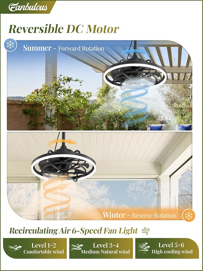 Fanbulous Outdoor Ceiling Fans with Light for Patios, 24" Weatherproof Plug in Ceiling Fan, Gazebo Fan Remote&APP Control, 3CCT Dimmable,Caged Ceiling Fan with Hanging Hook for Porch, Pergola,Canopy