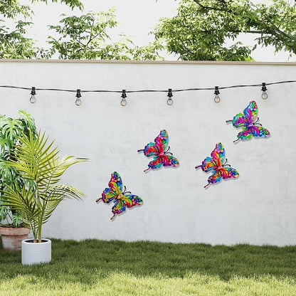 SUNREEK 4Pcs Metal Butterfly Wall Decor, 9 Inches Butterfly Outdoor Wall Art for Fence Garden Yard Room Patio Balcony Decorations