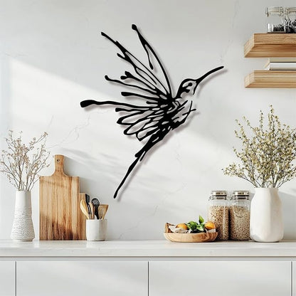 LIYAOLI 3D Metal Hummingbird Wall Art - Unique Black Outdoor Garden Decor, Waterproof Bird Sculpture for Patio, Living Room, Bedroom & Bathroom(12.3"x16.5")