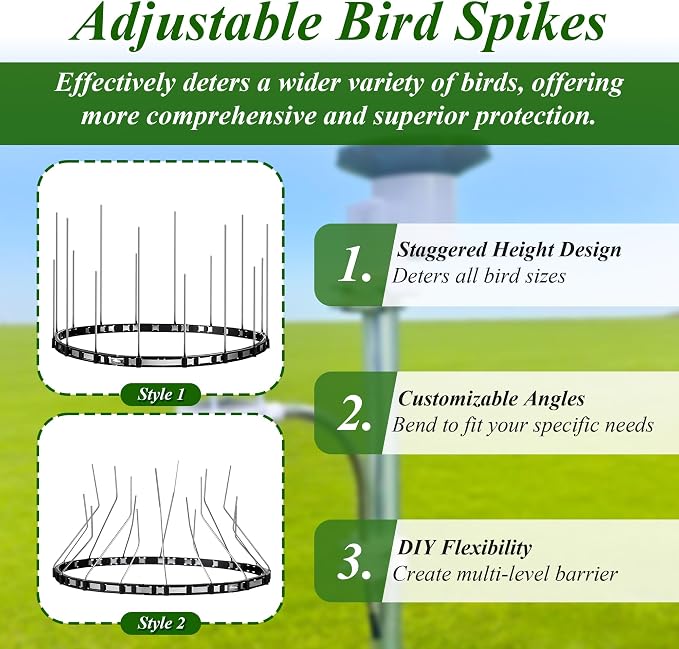 Bird Spikes Compatible with Ambient Weather WS5000, Adjustable Weather Station Bird Spike Kit with Stainless Steel Locking Ties & Wires for Rain Gauge Funnel Protection, Black