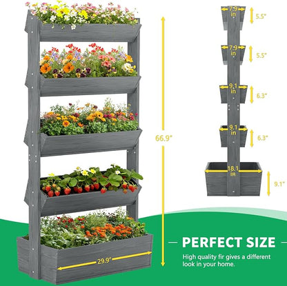 DoCred Vertical Raised Garden Bed, 5 Tier Upgraded Garden Planters Freestanding Wood Plant Stand Flower Rack Wooden Planter Box for Plants Herbs Flowers Vegetables Outdoor Indoor