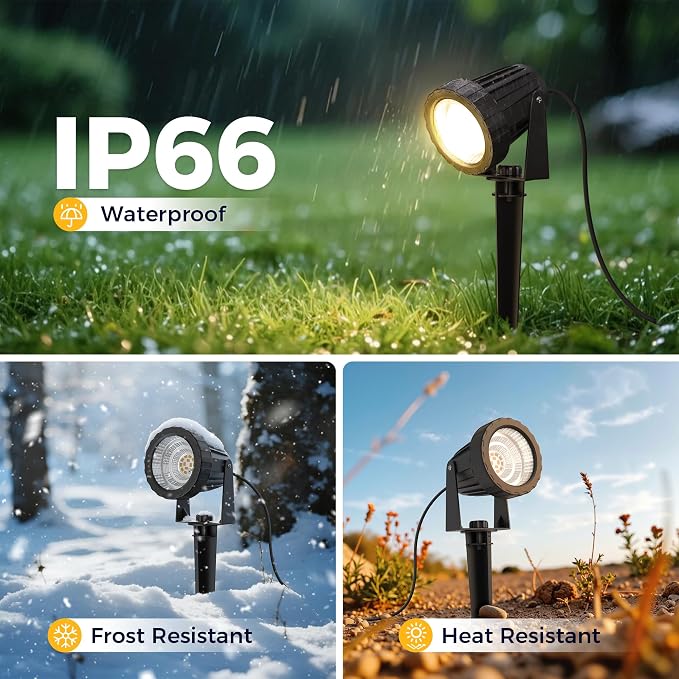 L LOHAS LED 5W Dusk to Dawn Outdoor Lighting, Auto On/Off 3000K Landscape Outdoor Spotlight, IP66 Waterproof Plug in Spot Lights for Yard, Garden, House, Pathway, Plant, UL Listed (6 Pack)