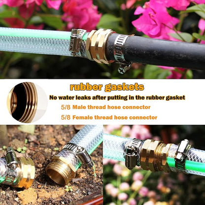 Garden Solid brass Hose Repair Connector with Clamps,Fit for Garden Hose Fitting,Male and Female Hose Fittings 10 Set (5/8"-10 Set)