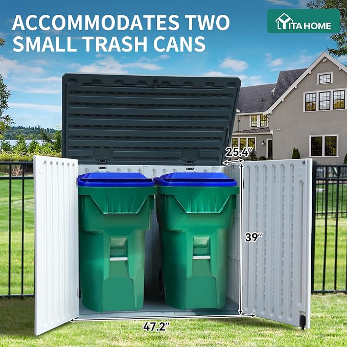 YITAHOME Outdoor Resin Storage Sheds | 39 in Height Lockable Waterproof Horizontal Shed w/o Shelf, Easy to Assemble Shed Storage for Garden Tools, Light Gray