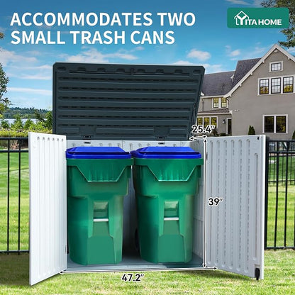 YITAHOME Outdoor Resin Storage Sheds | 39 in Height Lockable Waterproof Horizontal Shed w/o Shelf, Easy to Assemble Shed Storage for Garden Tools, Light Gray