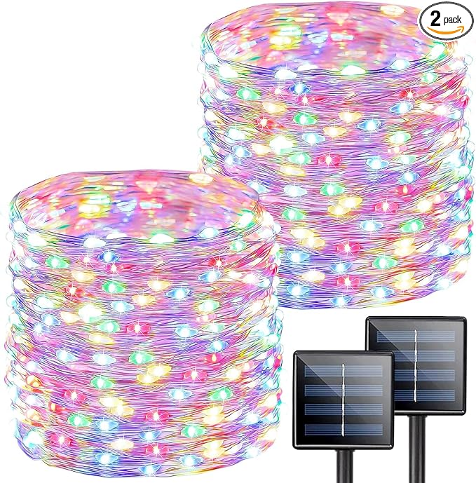 Extra-Long 144FT Solar String Lights for Outside, 2 Pack 400LED Solar Fairy Lights Outdoor Waterproof, Copper Wire with 8 Modes Solar Twinkle Lights for Tree Garden Party Patio Xmas Decor (Multicolor)
