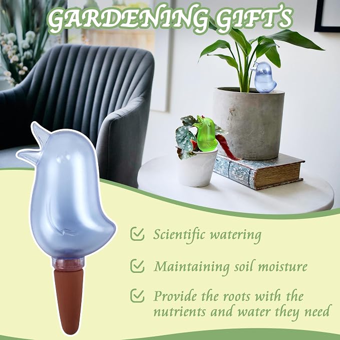4 Pack Self Watering Spikes, Indoor Plant Watering Globes, Bird Shape Automatic Irrigation Spikes,Plant Watering Devices (Green&Blue)