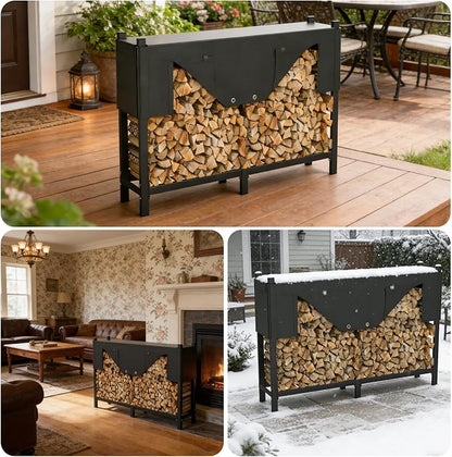 WALMANN Heavy-Duty 6 ft Firewood Rack with Waterproof Cover & Firewood Carry Bag, Outdoor Indoor Wood Log Holder for Fireplace, Patio & Porch, Sturdy Steel Fire Wood Storage Stand