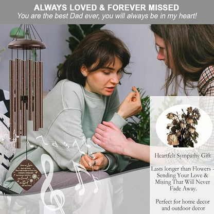 Memorial Sympathy Wind Chimes for Outside Clearance, Dragonfly Wind Chimes for Loss of Loved One Mother Father for Bereavement/Condolence/Funerary Gift Idea,32inch Bronze