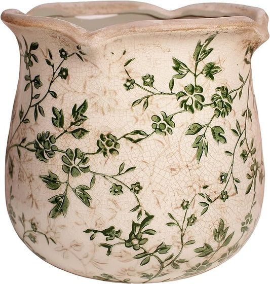Xiaan Jiaju Vintage Ceramic 6.11'' Plant Pots, Decorative Vase for Indoor Garden, Room & Home Decor, Sage Beige