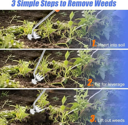 Weed Remover Tool for Garden, Portable Stainless Steel Hand Weeder Tool, 13.3" Manual Weed Puller with Rubber Grip for Lawn, Flower Beds & Vegetable Gardening (Rubber Handle)
