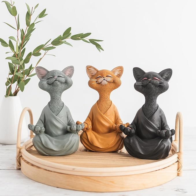 Meditating Happy Cat Statue – Zen Mindfulness Decor for Cat Lovers