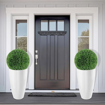 2 Packs 21 inch Tall Planter, Indoor Outdoor Round Planter for Porch, Large Plant Pot with Drainage Hole for Home Garden Front Door, Modern Decorative Pots for Plants (White)