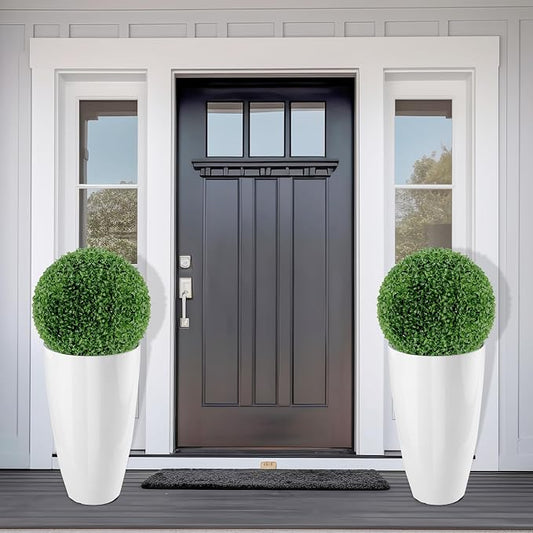 2 Packs 21 inch Tall Planter, Indoor Outdoor Round Planter for Porch, Large Plant Pot with Drainage Hole for Home Garden Front Door, Modern Decorative Pots for Plants (White)