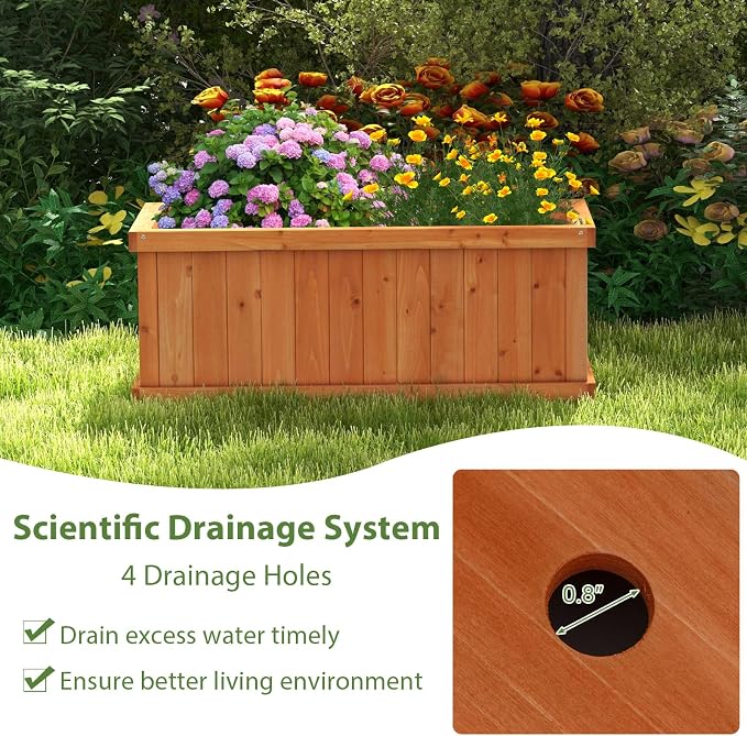 Giantex Raised Garden Bed Set of 2, 31”x14”x12” Wooden Elevated Planter Box with 4 Drainage Holes & Detachable Bottom Panels, Flower Bed, Rectangular Plant Container for Vegetables, Herbs & Fruits
