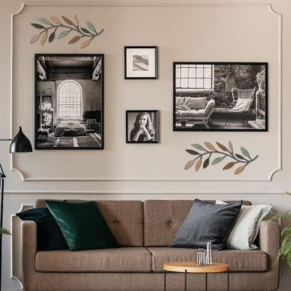 Zhengmy 2 Pieces Metal Tree Leaf Wall Decor Vine Olive Branch Leaf Wall Art Living Room, Hallway Wall Decor Outdoor Decoration(Classic Color)