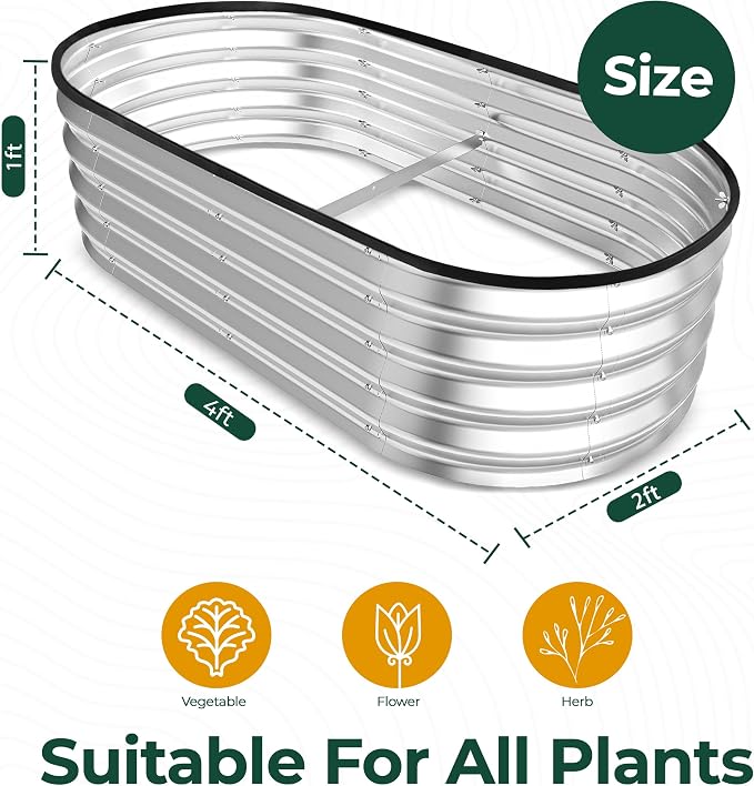 Utopia Home Galvanized Raised Garden Bed, 4x2x1 ft 2 Pack, Metal Planter Boxes Outdoor Gardening with Easy Assembly, Large Garden Bed for Vegetables, Fruits, Flowers, Silver