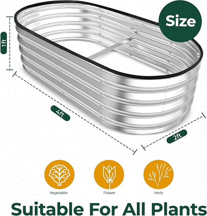 Utopia Home Galvanized Raised Garden Bed, 4x2x1 ft 2 Pack, Metal Planter Boxes Outdoor Gardening with Easy Assembly, Large Garden Bed for Vegetables, Fruits, Flowers, Silver