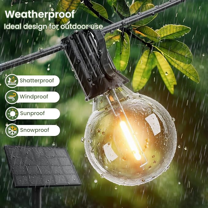 Svater Solar Outdoor String Lights 30 FT, G40 Patio Lights Shatterproof Dimmable Vintage Edison Bulbs, Solar Powered Weatherproof Light for Patio, Backyard, Garden, Bistro, Warm White