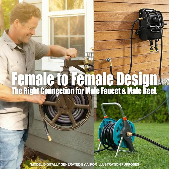 Reel Leader Hose for Garden: 15FT 5/8" Female to Female Hose with 3/4" GHT Brass Fittings - No Kink for Longer Faucet to Reel Distance - Short Water Hose for Yard Watering Outdoor Cleaning