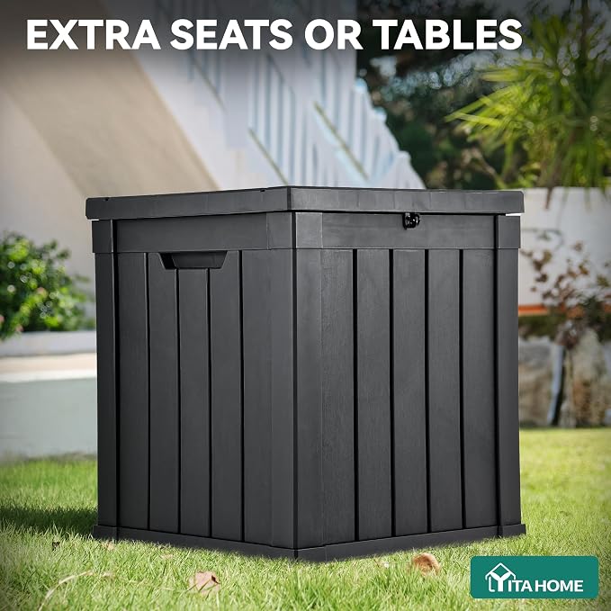 YITAHOME 51 Gallon Outdoor Storage Deck Box | Waterproof Resin Package Delivery and Storage Box with Lockable Lid for Patio Furniture Cushions, Pool Accessories, Garden