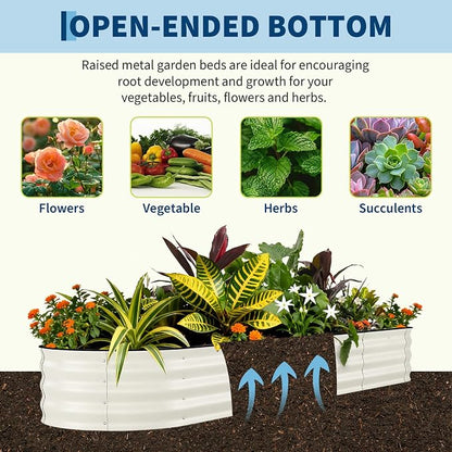 GarveeTech Oval Raised Garden Bed 8x2x1.5 ft - 0.6mm Thick Metal Raised Bed, Rust & Corrosion Resistant, Open Bottom for Drainage, Anti-Cut Strip Included, for Vegetables Flowers Planting, Beige
